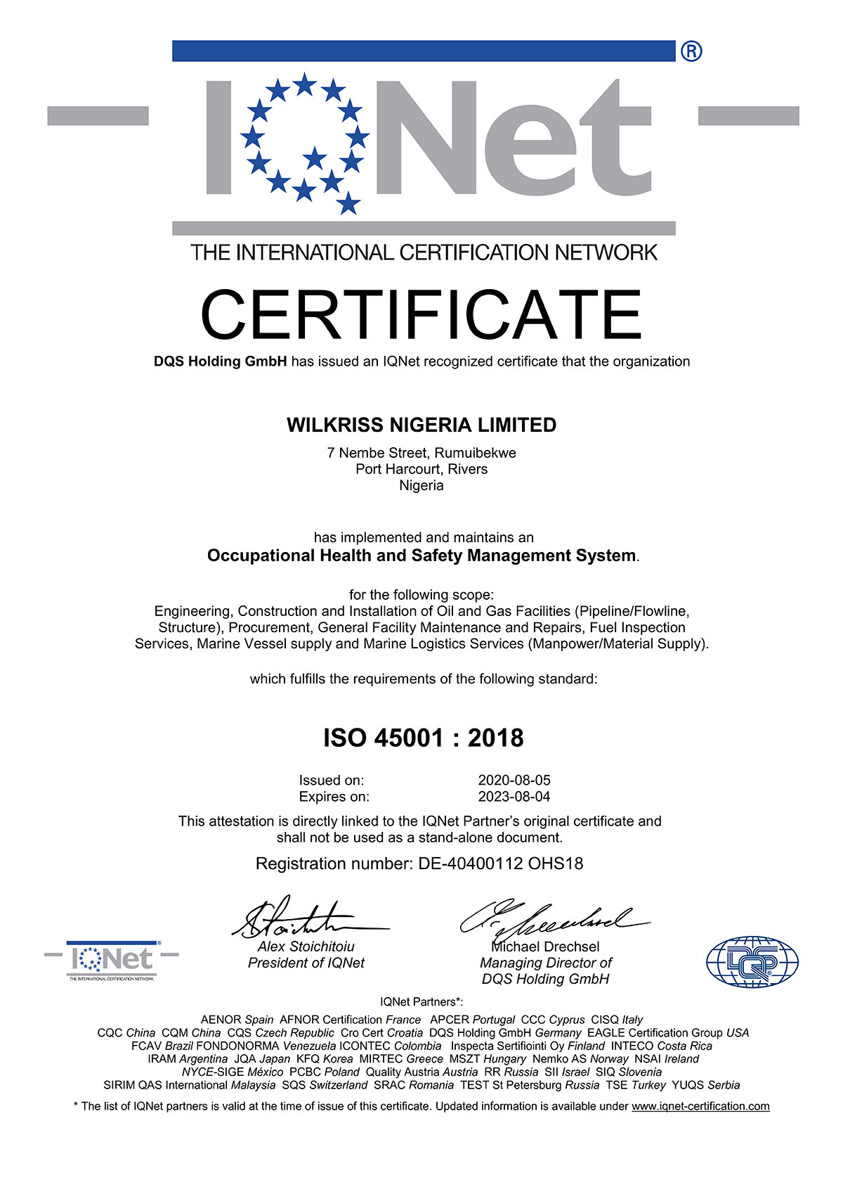 ISO 14001 certificate